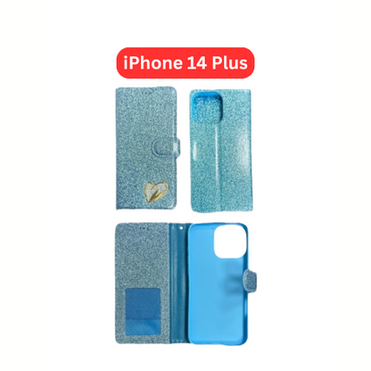 iPhone 14 Plus Heart Shiny Case | Glitter Cover Gold Red Black Blue Purple