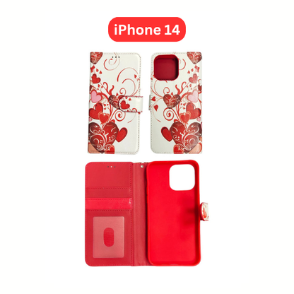 iPhone 14 Wallet Printed Case Tower, Butterfly, Heart, Larger Butterfly, Loving Heart, Flower, Purple Flower (Copy) (Copy) (Copy)