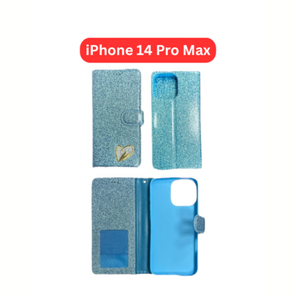 iPhone 14 Pro Max Heart Shiny Case | Glitter Cover Gold Red Black Blue Purple