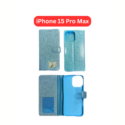 iPhone 15 Pro Max Heart Shiny Case | Glitter Cover Gold Red Black Blue Purple Gold Rose Gold