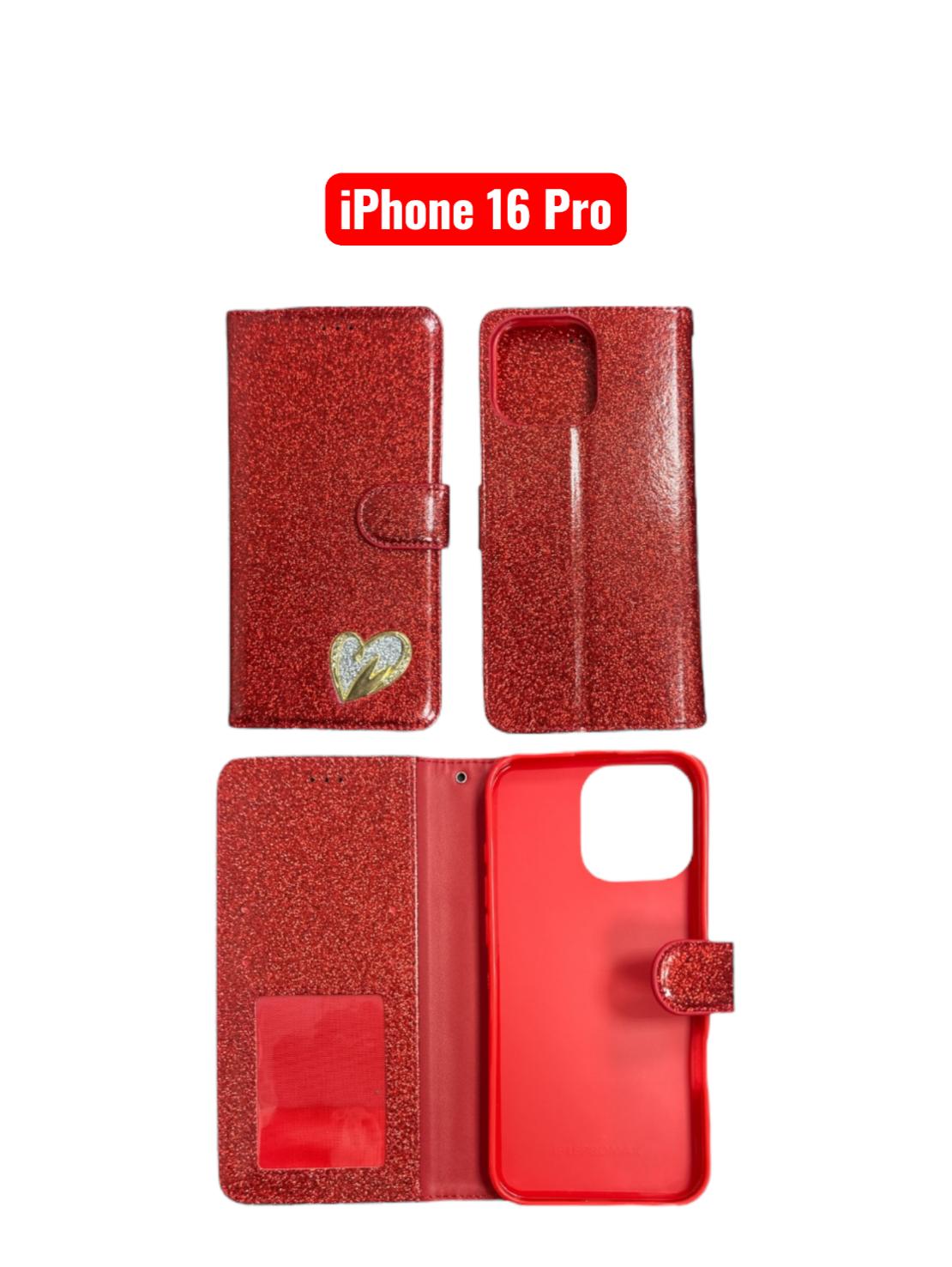 iPhone 16 Pro Heart Shiny Case | Glitter Cover Gold Red Black Blue Purple