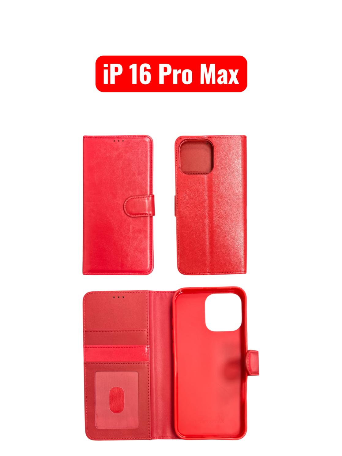 iPhone 16 Pro Max Wallet Case | Flip Leather Cover Black Red RoseGold Purple