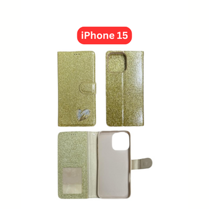 iPhone 15 Heart Shiny Case | Glitter Cover Gold Red Black Blue Purple