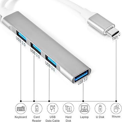 Type-C USB Hub | USB-C to 4-Port USB 3.0 Splitter | High-Speed Adapter