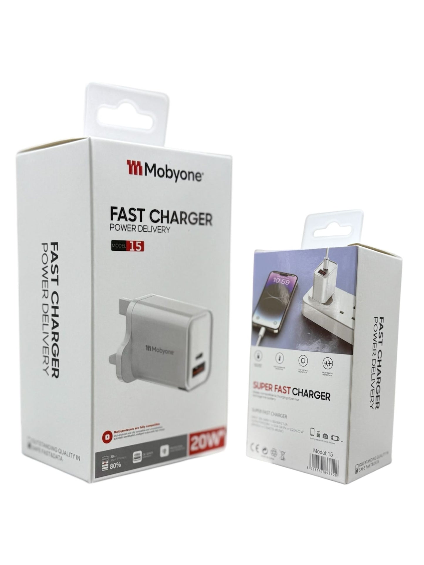 Mobyone 20W  Fast Charger | Model 15 | USB + Type-C Dual Port | Compact