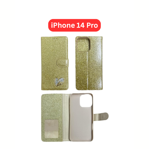 iPhone 14 Pro Heart Shiny Case | Glitter Cover Gold Red Black Blue Purple