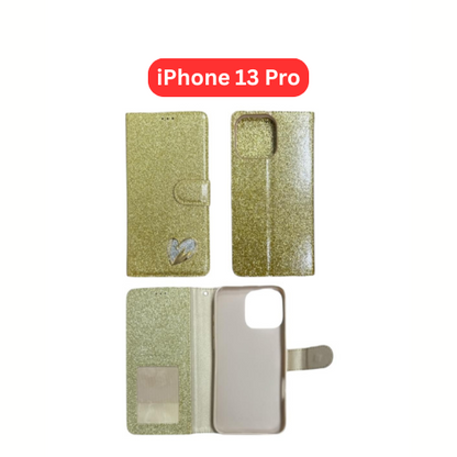 iPhone 13 Pro Heart Shiny Case | Glitter Cover Gold Red Black Blue Purple