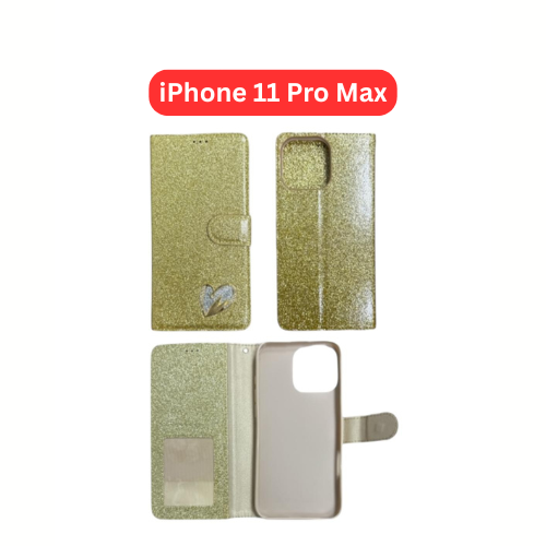 iPhone 11 Pro Max Heart Shiny Case | Glitter Cover Gold Red Black Blue Purple