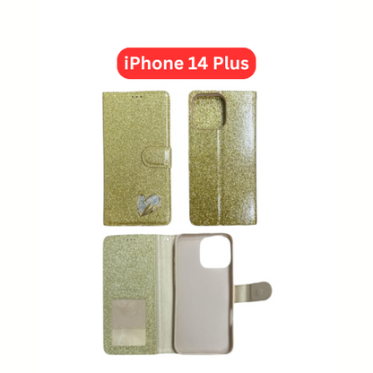 iPhone 14 Plus Heart Shiny Case | Glitter Cover Gold Red Black Blue Purple