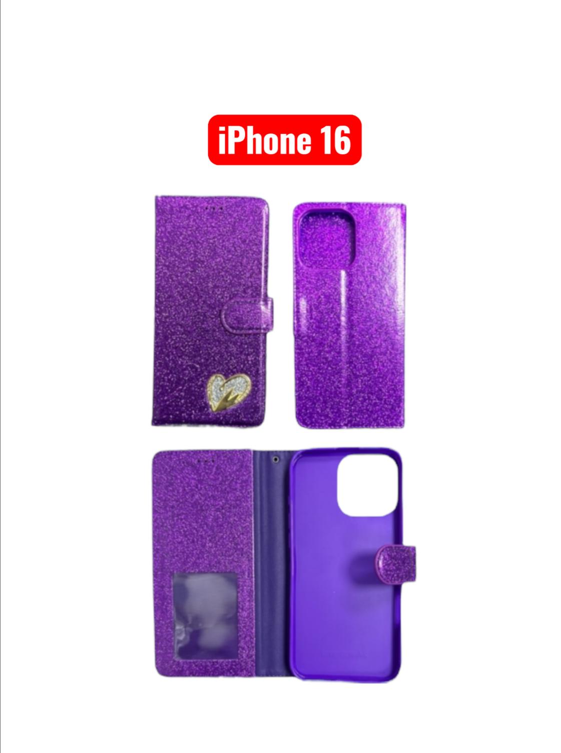 iPhone 16 Heart Shiny Case | Glitter Cover Gold Red Black Blue Purple Grey Rose Gold