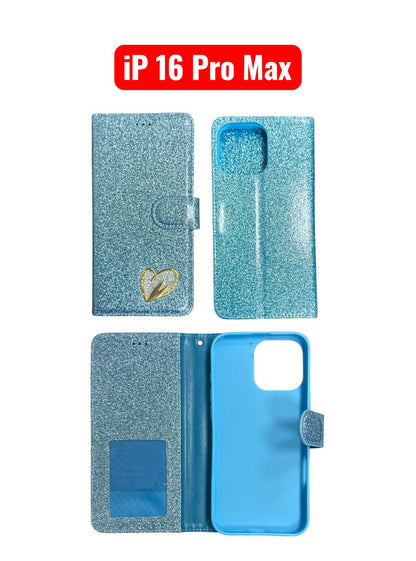 iPhone 16 Pro Max Heart Shiny Case | Glitter Cover Gold Red Black Blue Purple