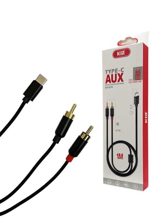 KM KY-219 Type-C to AUX Cable 1m | DAC Decoder Chip | Gold-Plated Plug | Hi-Fi Audio