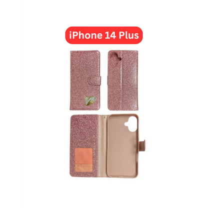 iPhone 14 Plus Heart Shiny Case | Glitter Cover Gold Red Black Blue Purple