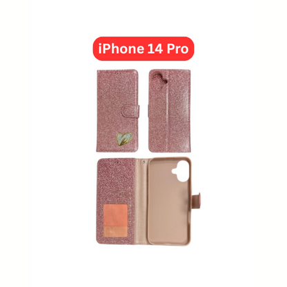 iPhone 14 Pro Heart Shiny Case | Glitter Cover Gold Red Black Blue Purple