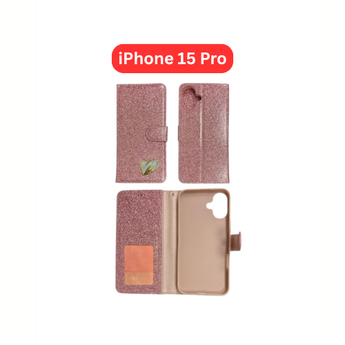 iPhone 15 Pro Heart Shiny Case | Glitter Cover Gold Red Black Blue Purple