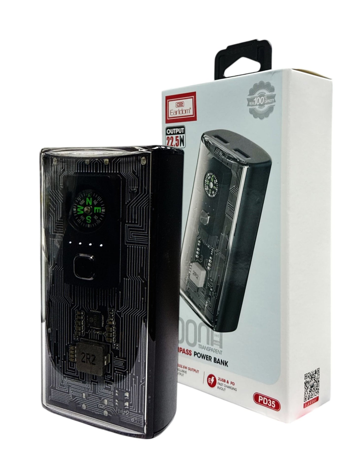 Earldom PD35 10000mAh Compass Powerbank – 22.5W Fast Charging | Dual USB + PD