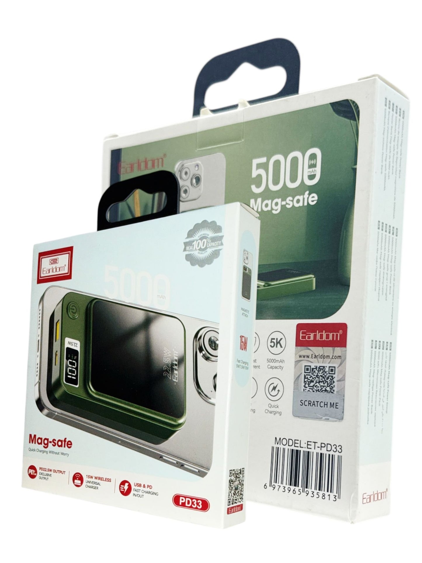 Earldom PD33 5000mAh MagSafe Wireless Power Bank | 15W Fast Charge | USB & PD