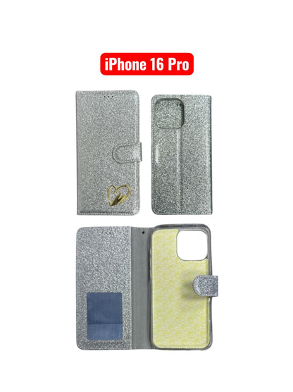 iPhone 16 Pro Heart Shiny Case | Glitter Cover Gold Red Black Blue Purple