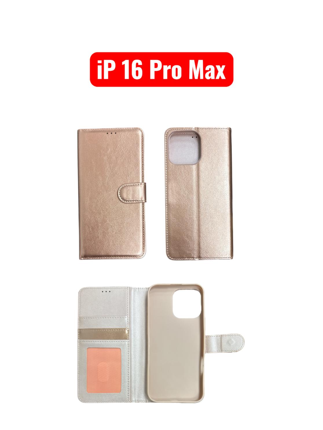 iPhone 16 Pro Max Wallet Case | Flip Leather Cover Black Red RoseGold Purple