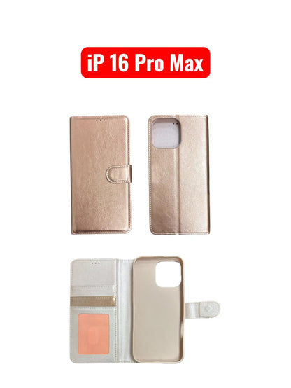 iPhone 16 Pro Max Wallet Case | Flip Leather Cover Black Red RoseGold Purple