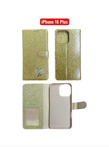 iPhone 16 Plus Heart Shiny Case | Glitter Cover Gold Red Black Blue Purple