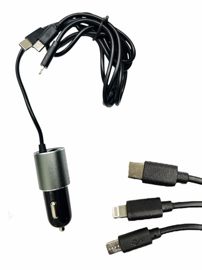 DUDAO R5ProN Car Charger 3.4A | 3-in-1 Cable USB-C Micro Lightning 1m