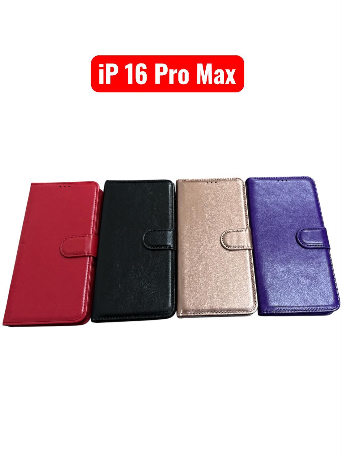 iPhone 16 Pro Max Wallet Case | Flip Leather Cover Black Red RoseGold Purple