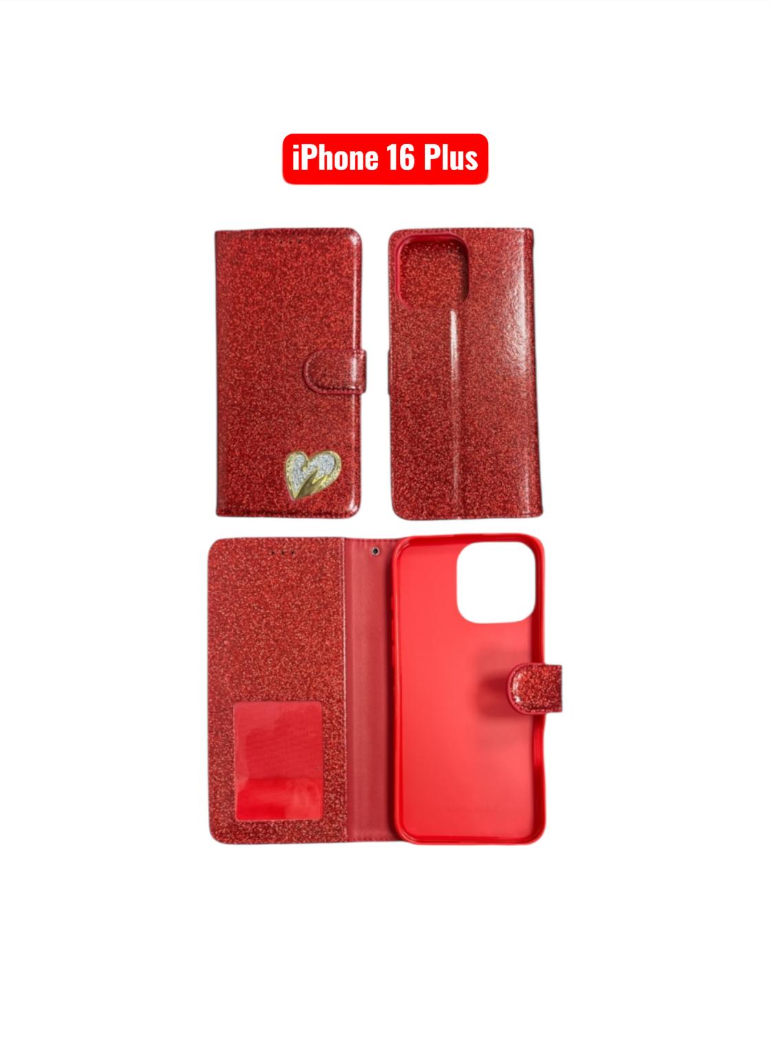 iPhone 16 Plus Heart Shiny Case | Glitter Cover Gold Red Black Blue Purple