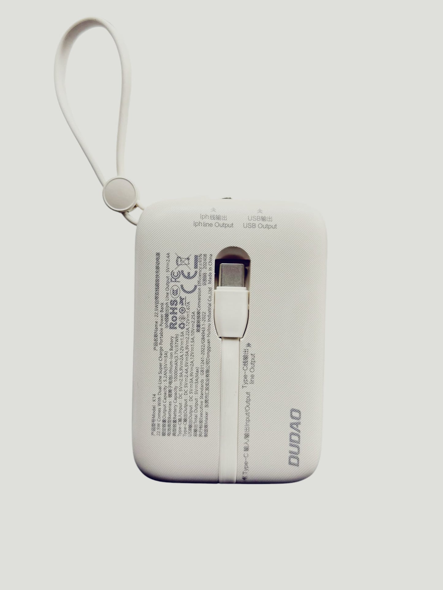 DUDAO K14 66W Powerbank – 3-Port Fast Charging Type-C, Lightning, USB