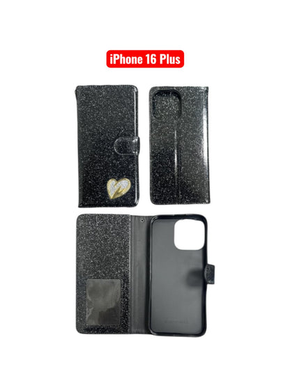 iPhone 16 Plus Heart Shiny Case | Glitter Cover Gold Red Black Blue Purple
