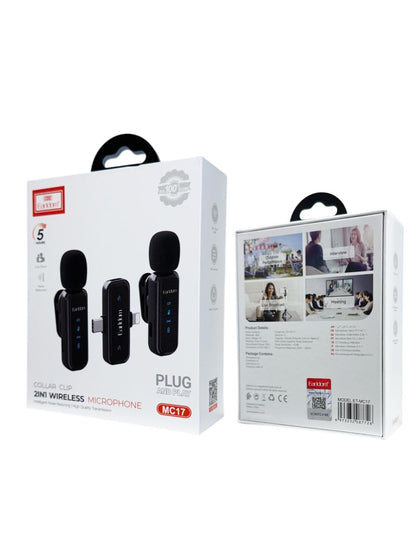 Earldom MC17 2-in-1 Wireless Collar Clip Microphone | 5Hr Battery | USB-C & iOS