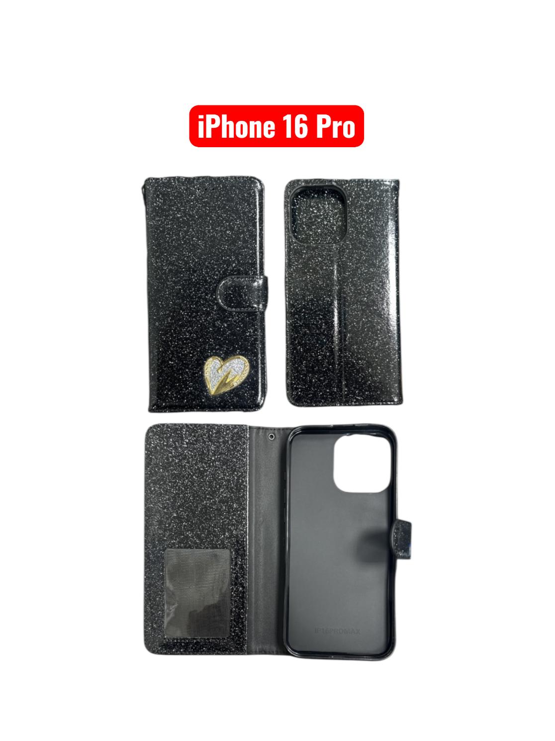 iPhone 16 Pro Heart Shiny Case | Glitter Cover Gold Red Black Blue Purple