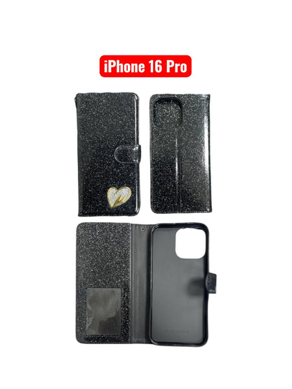 iPhone 16 Pro Heart Shiny Case | Glitter Cover Gold Red Black Blue Purple