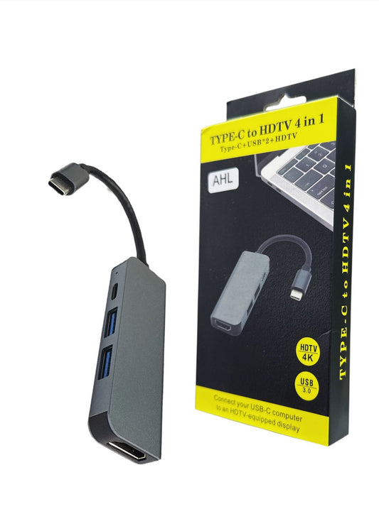 AHL Type-C to HDTV 4-in-1 Adapter | USB-C + 2 USB + HDMI 4K Output