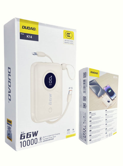 DUDAO K14 66W Powerbank – 3-Port Fast Charging Type-C, Lightning, USB