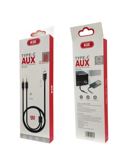 KM KY-219 Type-C to AUX Cable 1m | DAC Decoder Chip | Gold-Plated Plug | Hi-Fi Audio