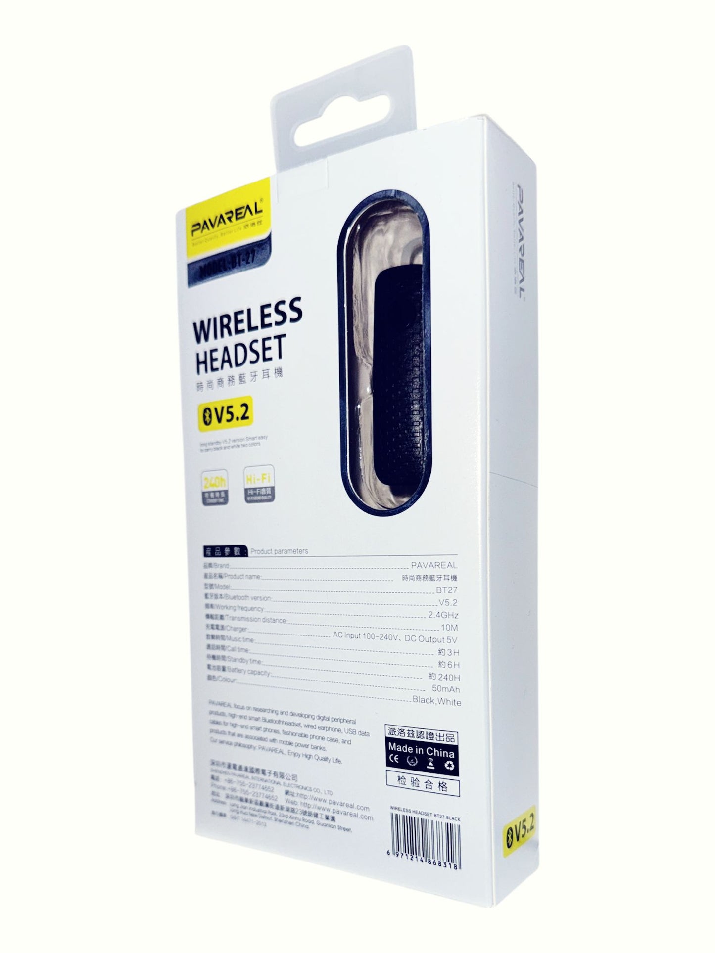 Pavareal BT-27 Wireless Bluetooth Headset | Lightweight | Hands-Free