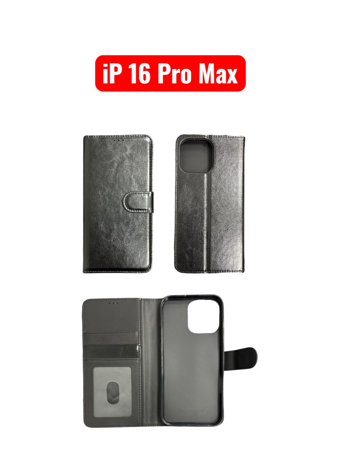 iPhone 16 Pro Max Wallet Case | Flip Leather Cover Black Red RoseGold Purple