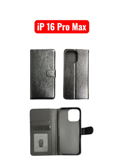 iPhone 16 Pro Max Wallet Case | Flip Leather Cover Black Red RoseGold Purple