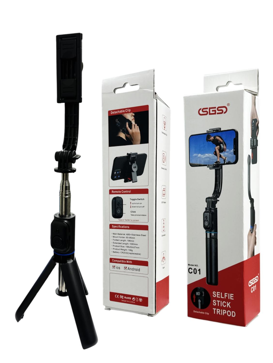 SGS C01 Selfie Stick Tripod | Bluetooth Remote | Extendable Phone Holder