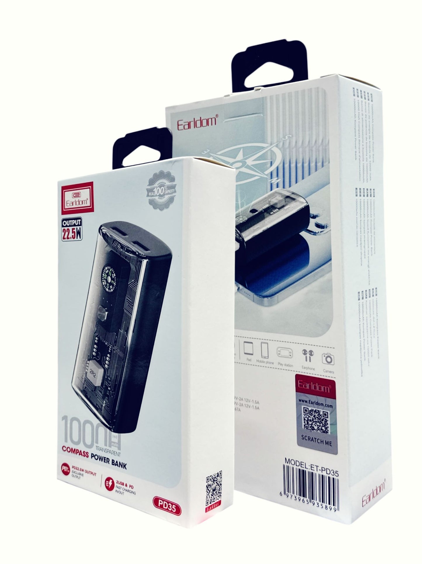 Earldom PD35 10000mAh Compass Powerbank – 22.5W Fast Charging | Dual USB + PD