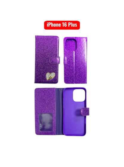 iPhone 16 Plus Heart Shiny Case | Glitter Cover Gold Red Black Blue Purple