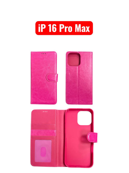 iPhone 16 Pro Max Wallet Case | Flip Leather Cover Black Red RoseGold Purple