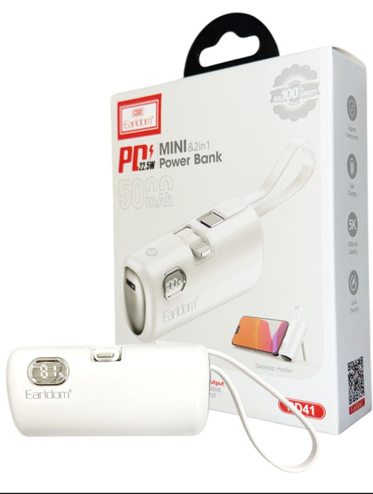 Earldom PD41 5000mAh USB C & 8-pin Mini 2 in 1 Powerbank 22.5W PD