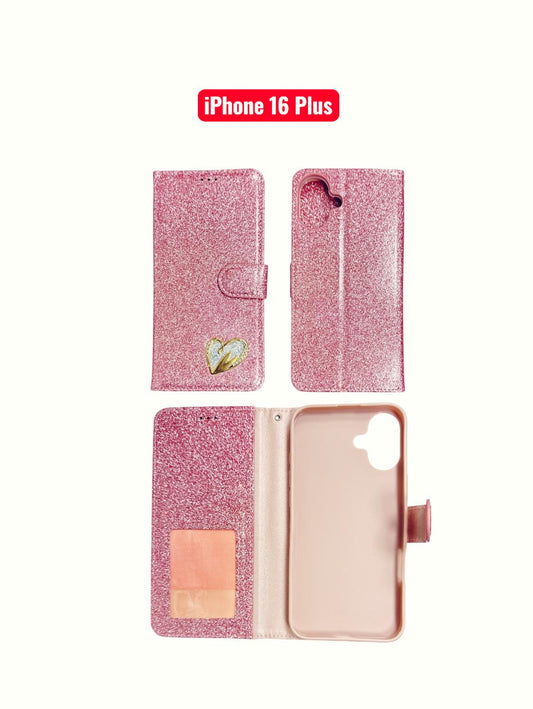 iPhone 16 Plus Heart Shiny Case | Glitter Cover Gold Red Black Blue Purple