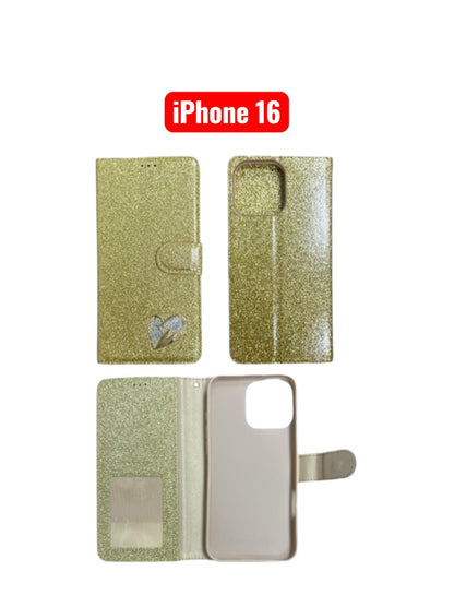 iPhone 16 Heart Shiny Case | Glitter Cover Gold Red Black Blue Purple Grey Rose Gold