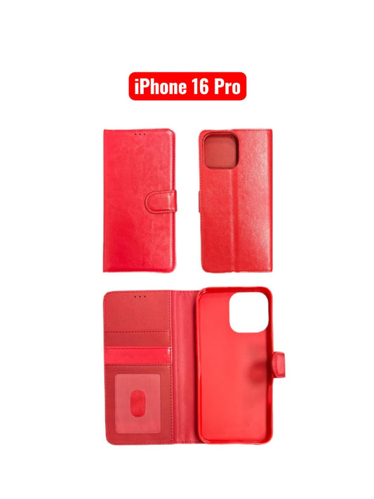 iPhone 16 Pro Wallet Case | Flip Cover Card Holder Black Red Rose Gold Purple Blue Pink